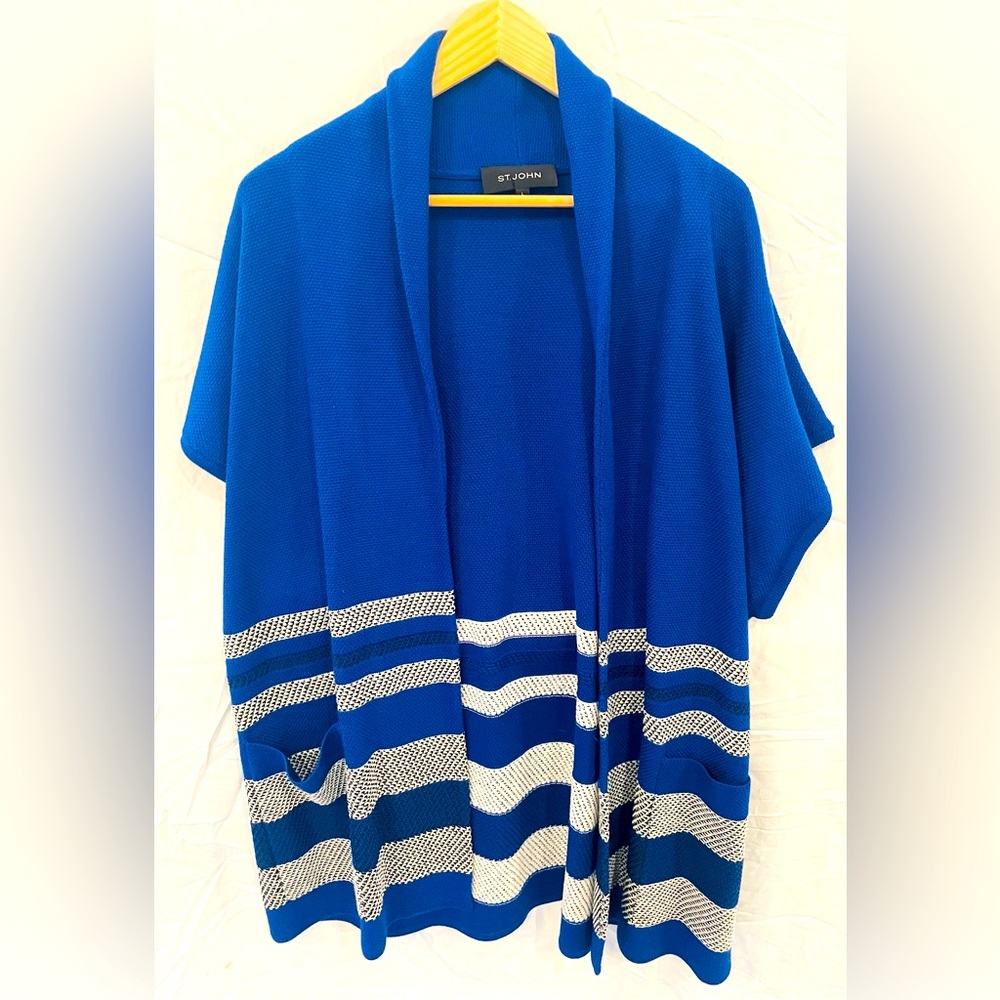 St John knit cardigan sweater Royal blue / white Striped (size L)